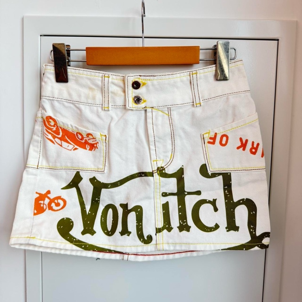 Vintage rare Von Dutch White Graphic Mini Skirt